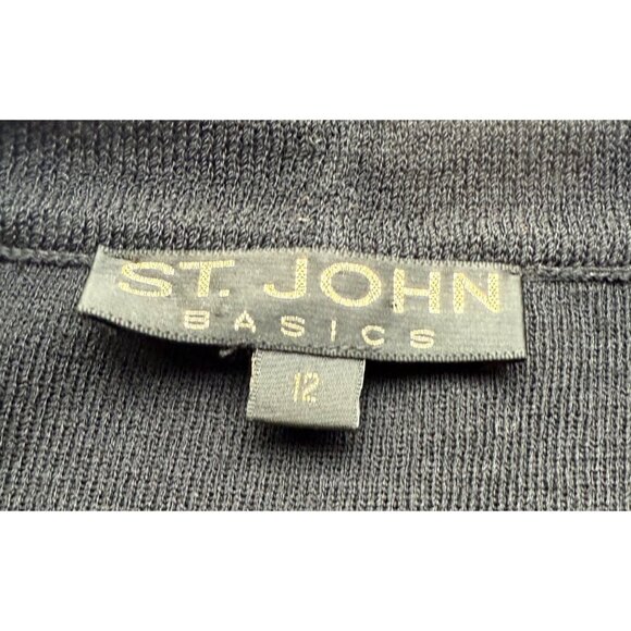 St. John Basics Black Santana Knit Cardigan Jacket Sweater 12 Rhinestone Buttons - Picture 3 of 6